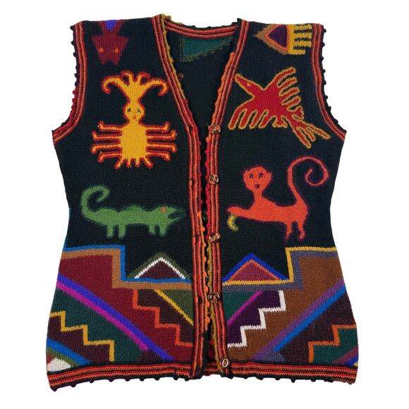 Handmade Andean Alpaca Wool Folk Art Vest | Peru/ Bolivia | Vintage Tribal Knit - Picture 1 of 8